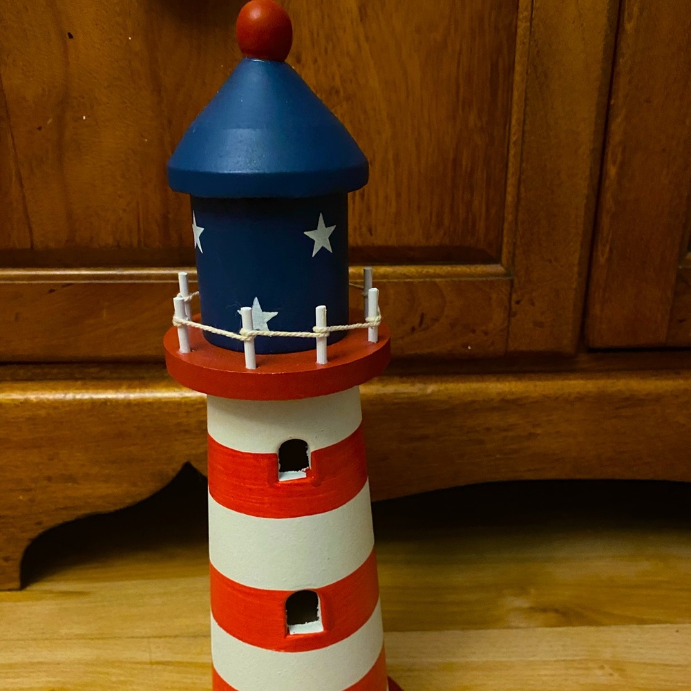 Nantucket Distributing American flag themed lighthouse-New-12 in. High